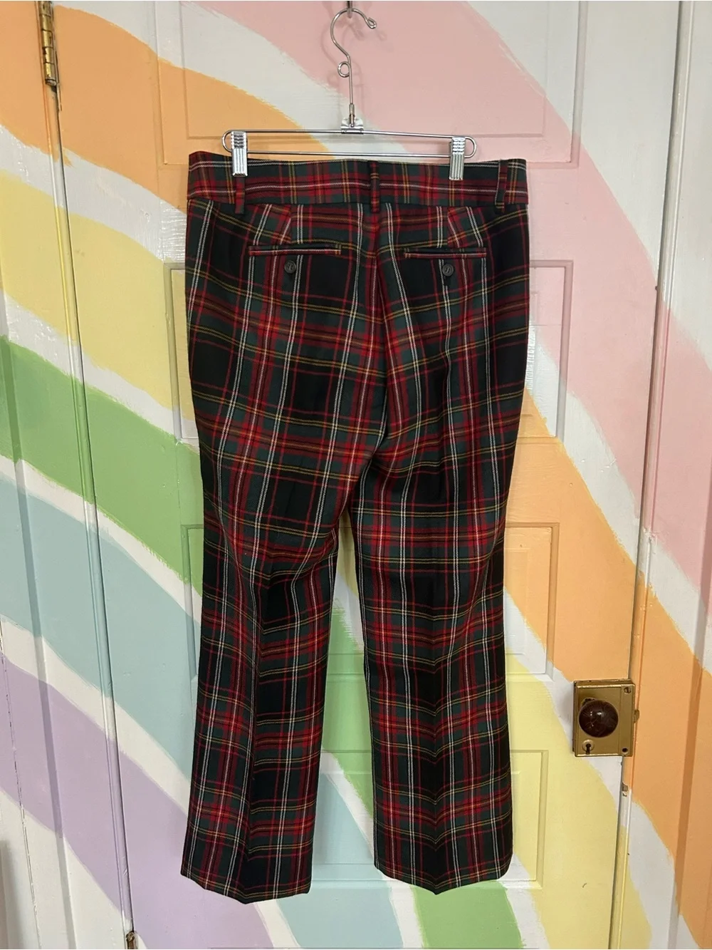 J.Crew Women’s Plaid Tartan Straight Leg Pants 100% Wool Sz 8 👽🧡
